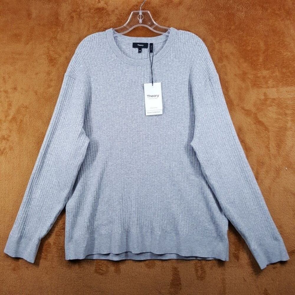 THEORY Sweater Mens XXL Gray Pullover Crew Ribbed Knit RILAND $225